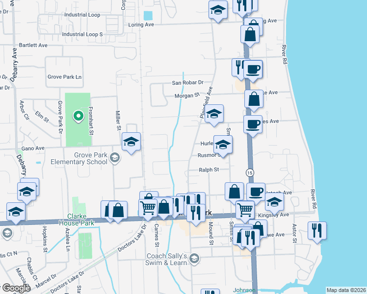 map of restaurants, bars, coffee shops, grocery stores, and more near 1516 Plainfield Ave in Orange Park
