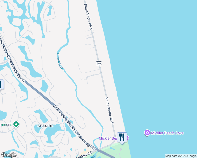 map of restaurants, bars, coffee shops, grocery stores, and more near 1050 Ponte Vedra Boulevard in Ponte Vedra Beach