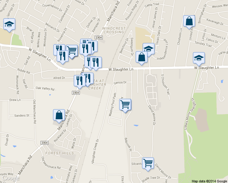 map of restaurants, bars, coffee shops, grocery stores, and more near 9924 Wading Pool Path in Austin