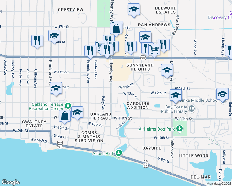 map of restaurants, bars, coffee shops, grocery stores, and more near 1209 Christel Avenue in Panama City