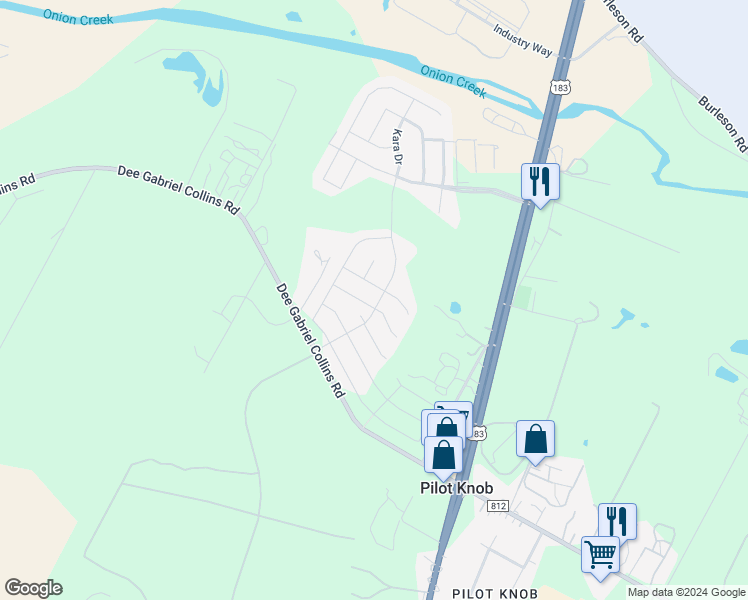 map of restaurants, bars, coffee shops, grocery stores, and more near 8110 Dampton Lane in Austin