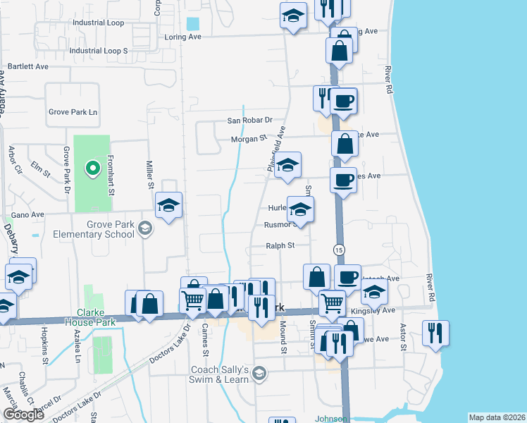 map of restaurants, bars, coffee shops, grocery stores, and more near 1516 Plainfield Avenue in Orange Park