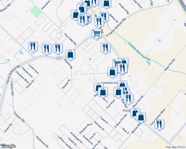 map of restaurants, bars, coffee shops, grocery stores, and more near 207 Fox Run Avenue in Lafayette