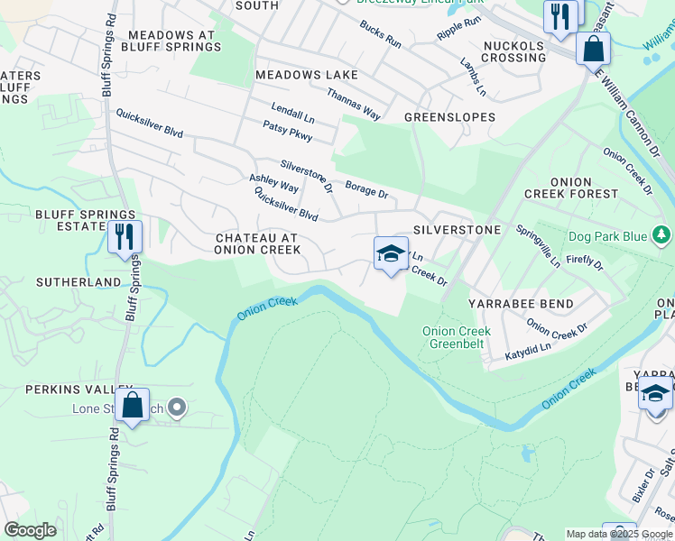 map of restaurants, bars, coffee shops, grocery stores, and more near 4701 Edge Creek Drive in Austin