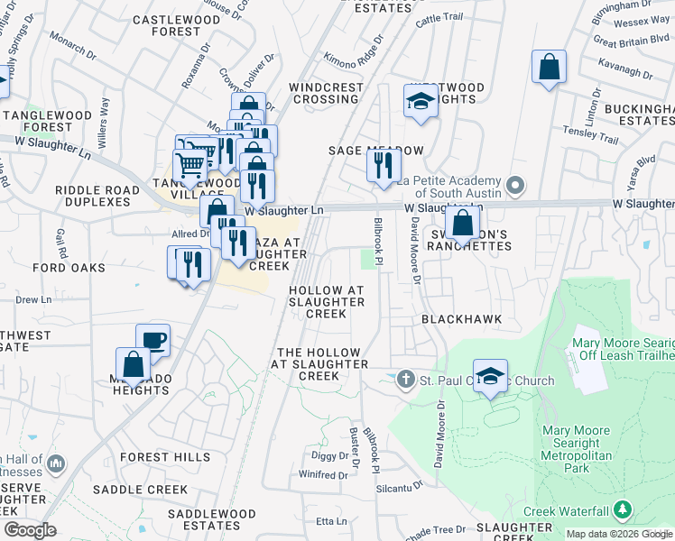 map of restaurants, bars, coffee shops, grocery stores, and more near 9924 Wading Pool Path in Austin