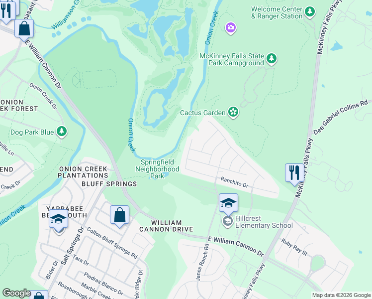 map of restaurants, bars, coffee shops, grocery stores, and more near 6501 Kauai Lane in Austin