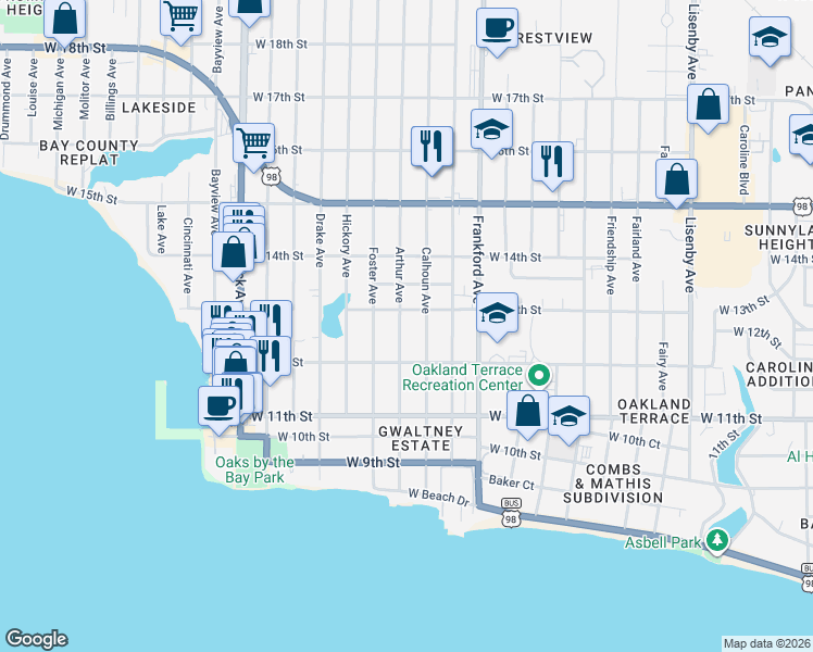 map of restaurants, bars, coffee shops, grocery stores, and more near 1208 Arthur Avenue in Panama City