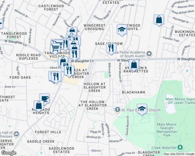 map of restaurants, bars, coffee shops, grocery stores, and more near 9924 Wading Pool Path in Austin