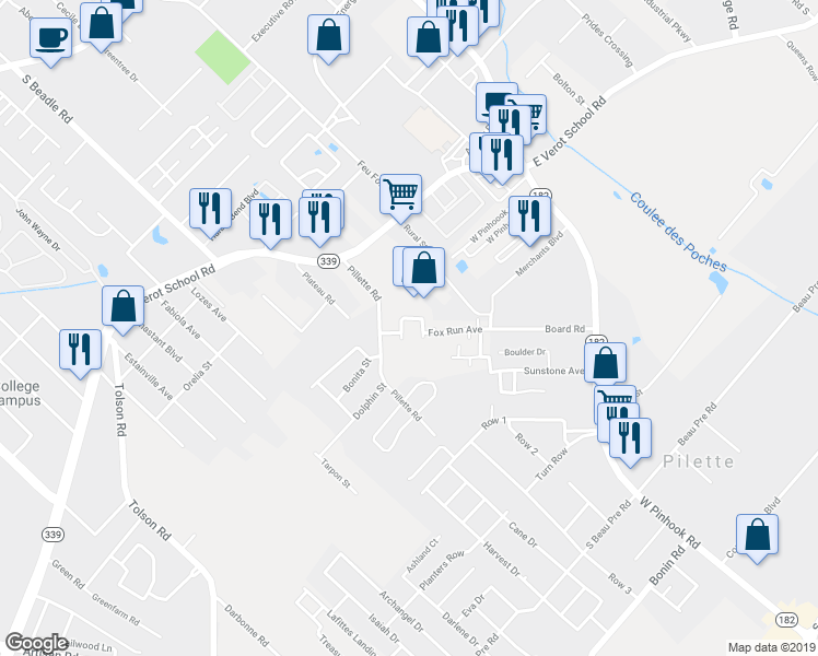 map of restaurants, bars, coffee shops, grocery stores, and more near 807 Fox Run Avenue in Lafayette