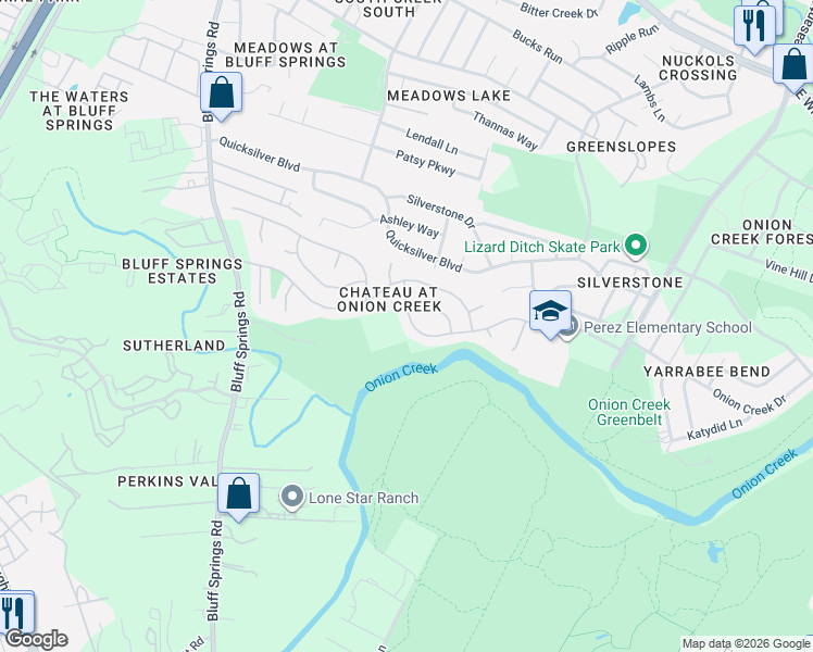 map of restaurants, bars, coffee shops, grocery stores, and more near 4535 Edge Creek Drive in Austin