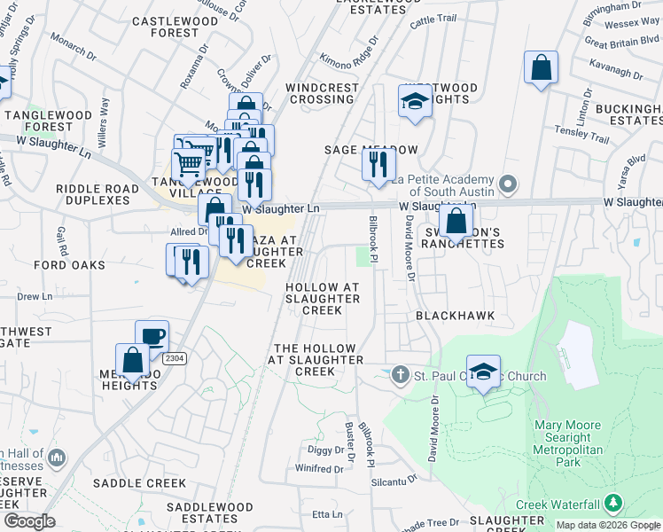 map of restaurants, bars, coffee shops, grocery stores, and more near 9924 Wading Pool Path in Austin