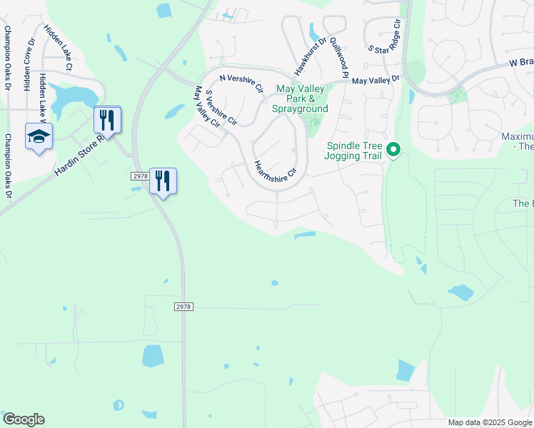 map of restaurants, bars, coffee shops, grocery stores, and more near 67 South Almondell Circle in The Woodlands