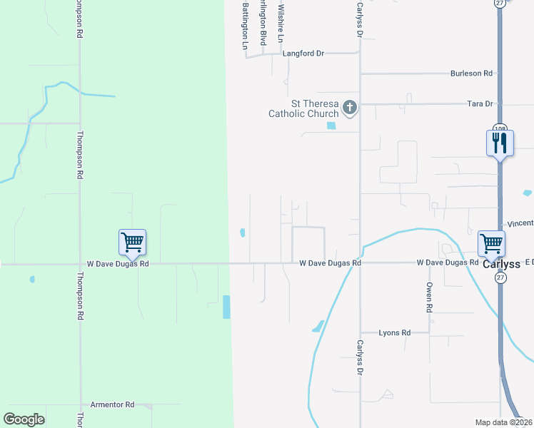 map of restaurants, bars, coffee shops, grocery stores, and more near 5215 Winnie Dr in Sulphur