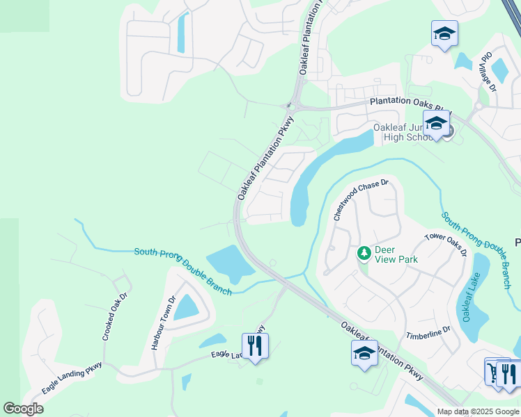 map of restaurants, bars, coffee shops, grocery stores, and more near 785 Oakleaf Plantation Parkway in Orange Park