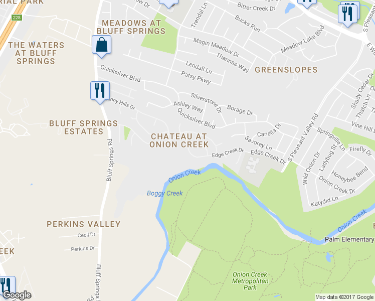 map of restaurants, bars, coffee shops, grocery stores, and more near 4535 Edge Creek Drive in Austin