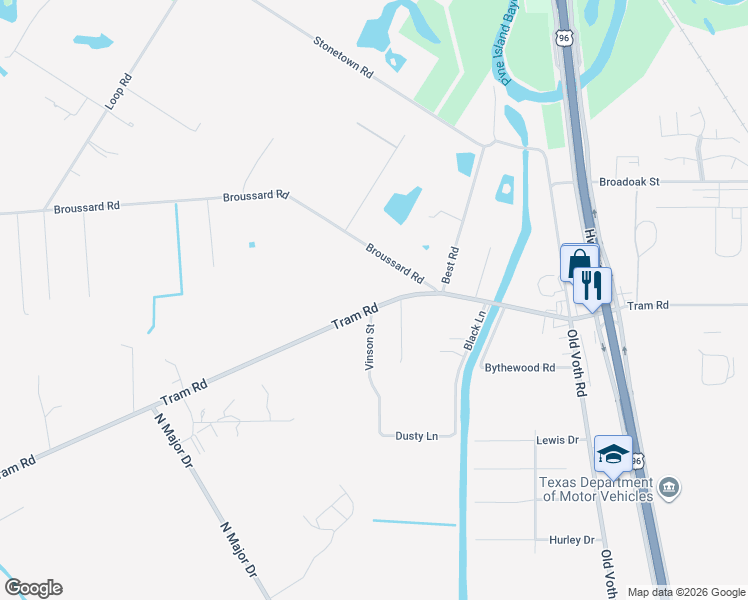 map of restaurants, bars, coffee shops, grocery stores, and more near 7580 Tram Road in Beaumont