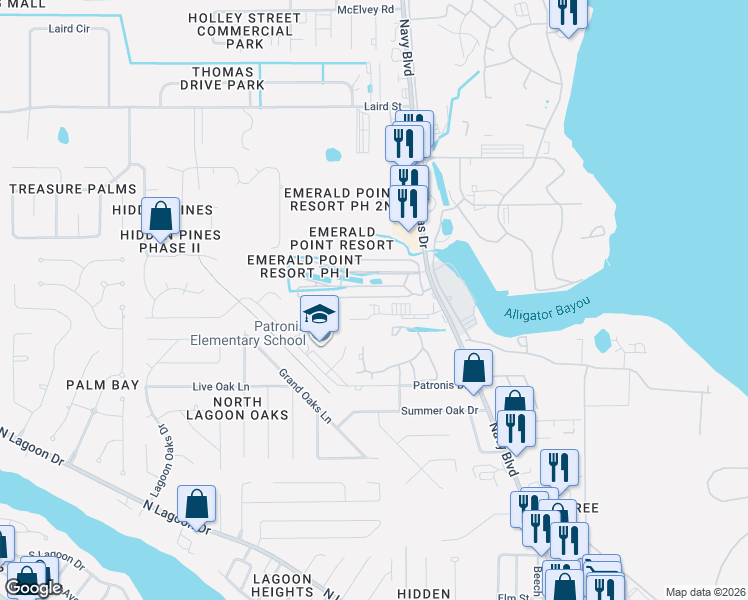 map of restaurants, bars, coffee shops, grocery stores, and more near 1219 Thomas Dr in Panama City