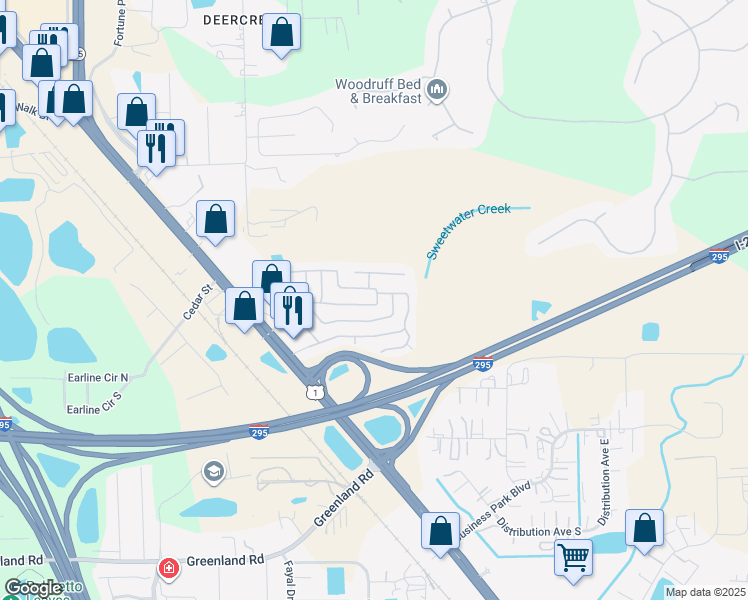 map of restaurants, bars, coffee shops, grocery stores, and more near 7635 Sunwood Drive in Jacksonville