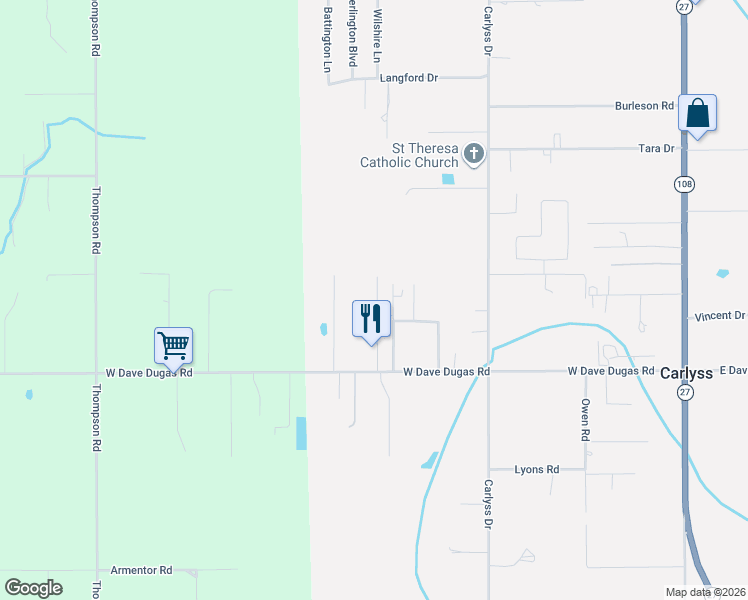 map of restaurants, bars, coffee shops, grocery stores, and more near 5215 Winnie Dr in Sulphur