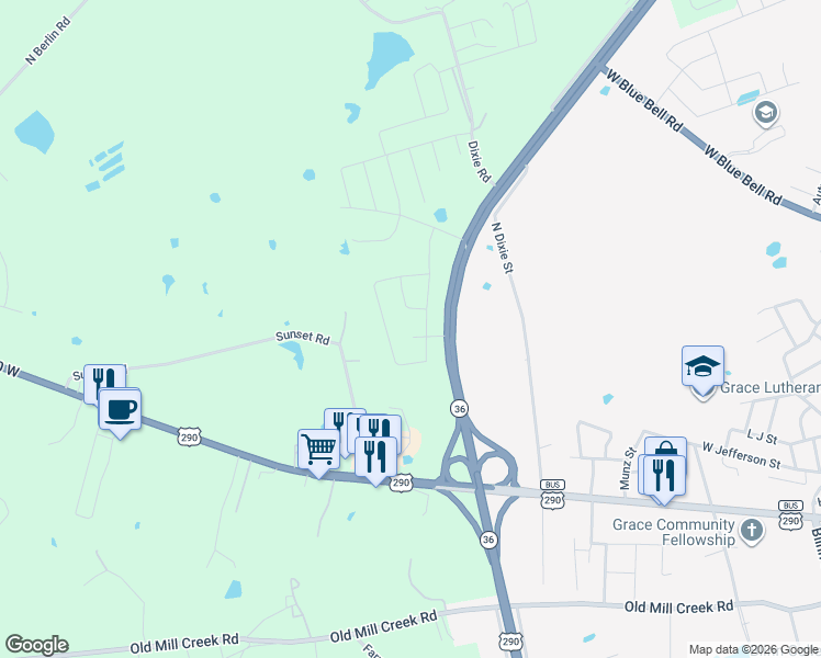 map of restaurants, bars, coffee shops, grocery stores, and more near 902 Wild Vine Pass in Brenham