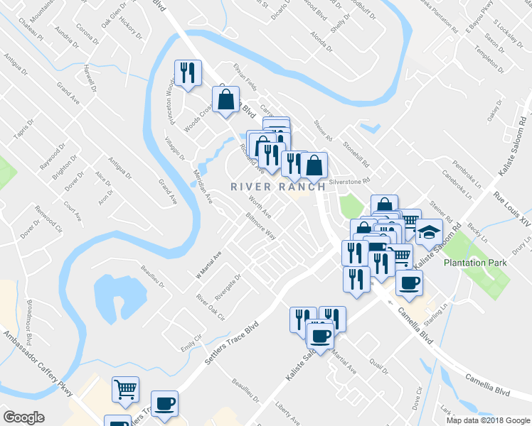 map of restaurants, bars, coffee shops, grocery stores, and more near 314 Worth Avenue in Lafayette