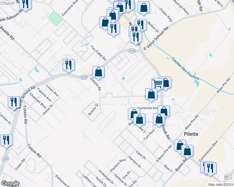 map of restaurants, bars, coffee shops, grocery stores, and more near 501 Fox Run Avenue in Lafayette
