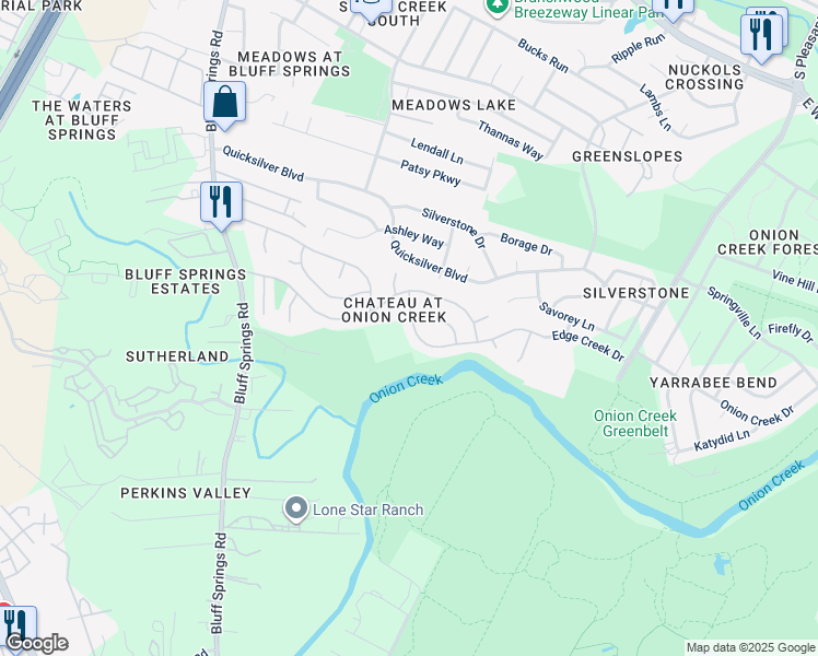 map of restaurants, bars, coffee shops, grocery stores, and more near 4535 Edge Creek Drive in Austin