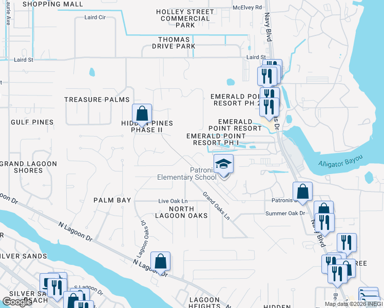 map of restaurants, bars, coffee shops, grocery stores, and more near 420 Brady Way in Panama City Beach