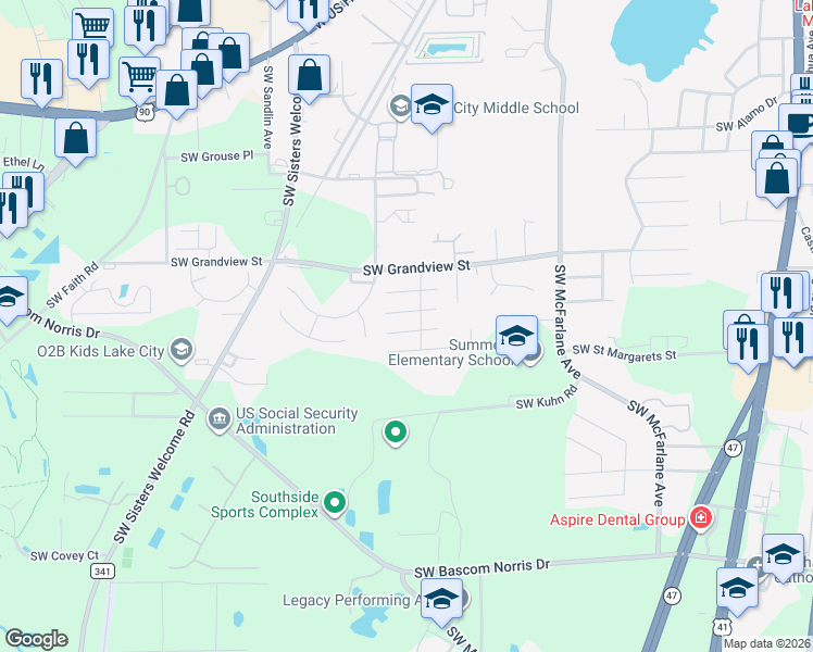 map of restaurants, bars, coffee shops, grocery stores, and more near 1145 Southwest Shenandoah Glen in Lake City