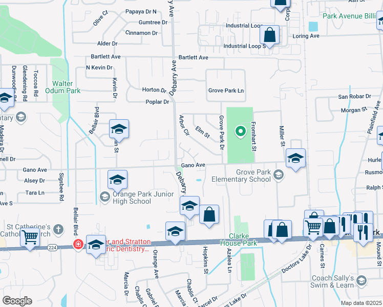 map of restaurants, bars, coffee shops, grocery stores, and more near 1168 Arbor Circle in Orange Park