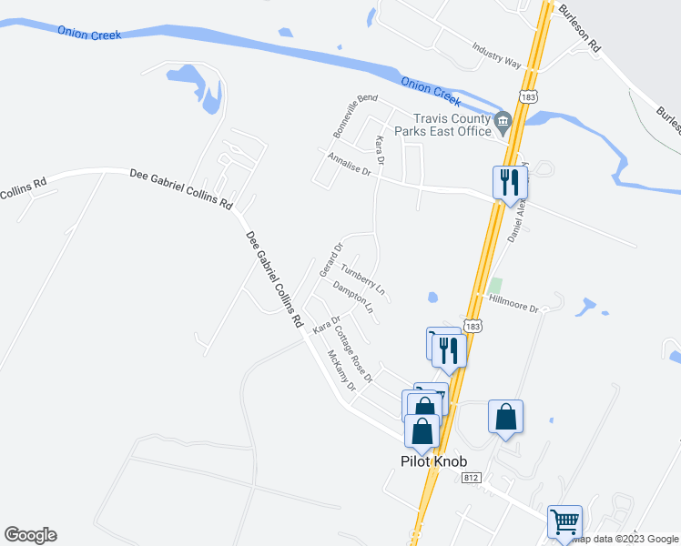 map of restaurants, bars, coffee shops, grocery stores, and more near 8013 Turnberry Lane in Austin