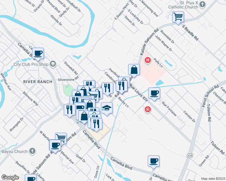 map of restaurants, bars, coffee shops, grocery stores, and more near 116 Jo Mar Road in Lafayette