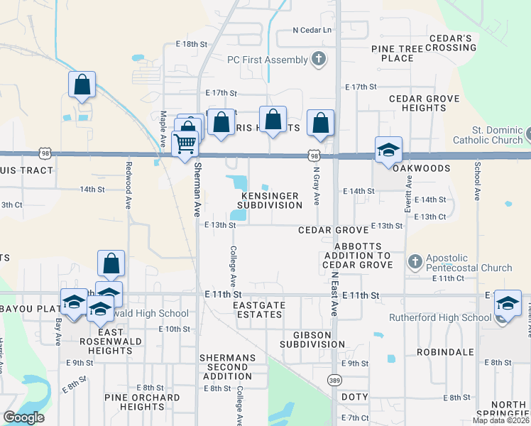 map of restaurants, bars, coffee shops, grocery stores, and more near 1321 Kensinger Pl in Panama City