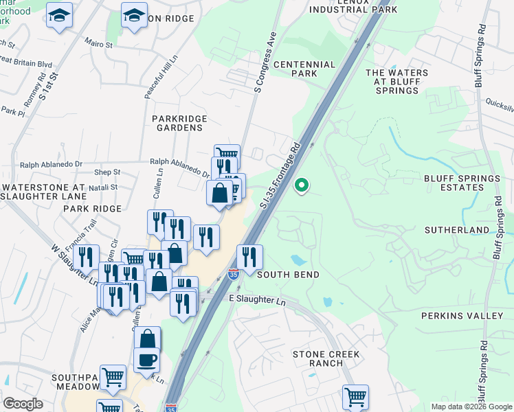 map of restaurants, bars, coffee shops, grocery stores, and more near 127 East Ralph Ablanedo Drive in Austin