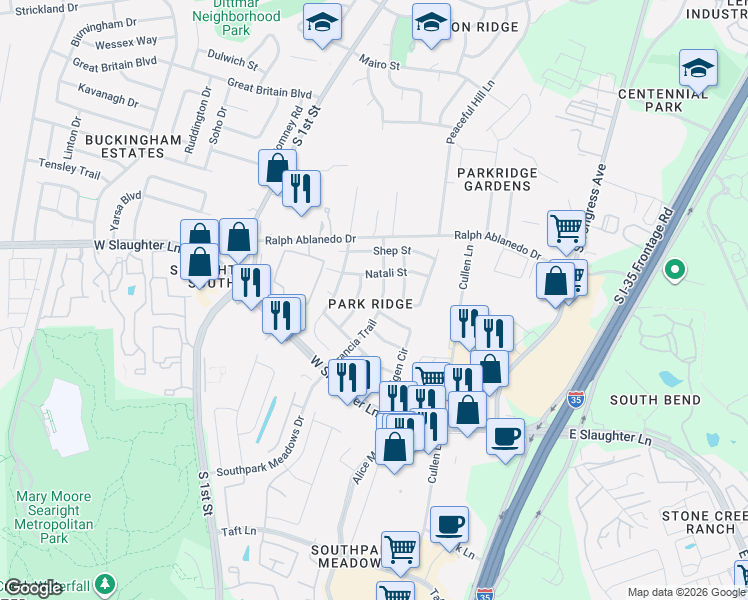 map of restaurants, bars, coffee shops, grocery stores, and more near in Austin