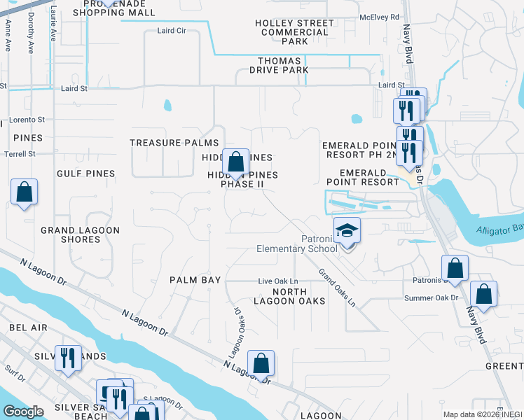 map of restaurants, bars, coffee shops, grocery stores, and more near 205 Jase Cr in Panama City Beach