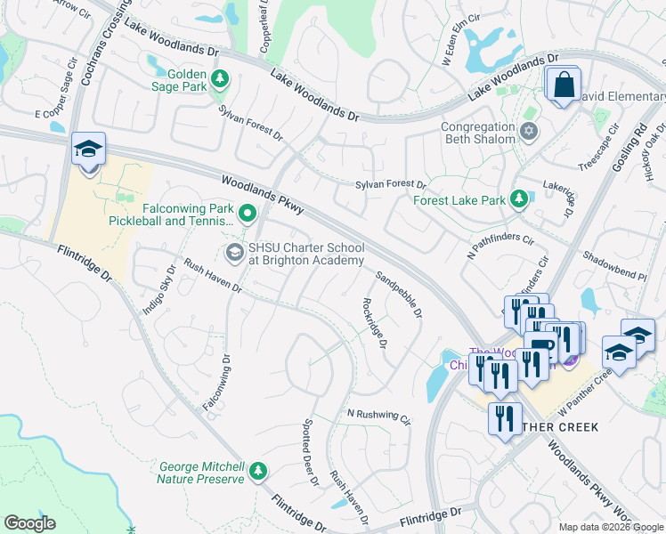 map of restaurants, bars, coffee shops, grocery stores, and more near 35 Lazy Morning Place in Spring