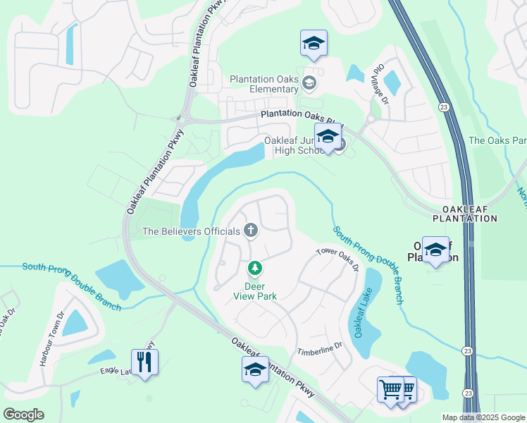 map of restaurants, bars, coffee shops, grocery stores, and more near 3944 Deertree Hills Drive in Orange Park