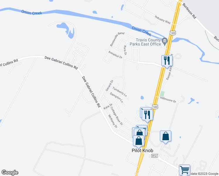 map of restaurants, bars, coffee shops, grocery stores, and more near 8001 Turnberry Lane in Austin