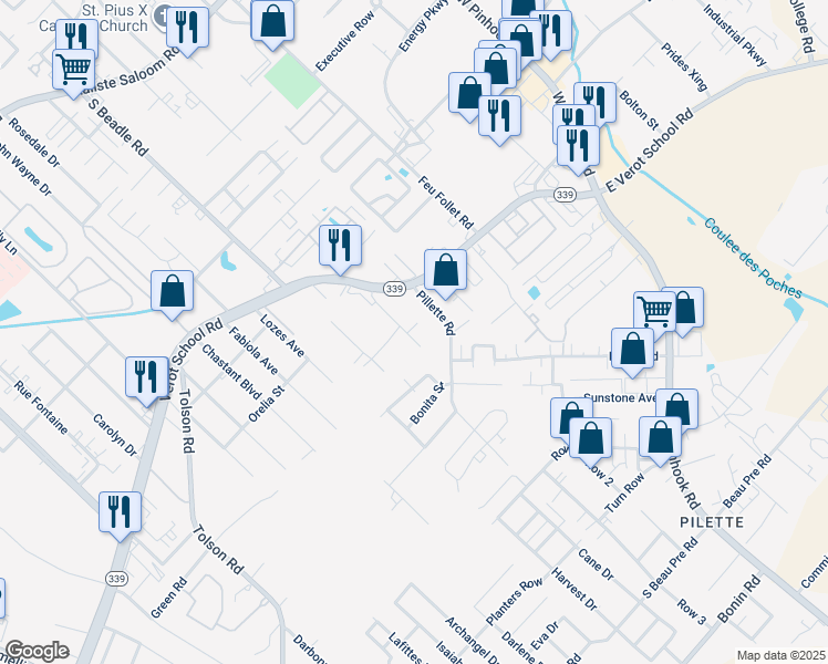 map of restaurants, bars, coffee shops, grocery stores, and more near 203 Plateau Road in Lafayette