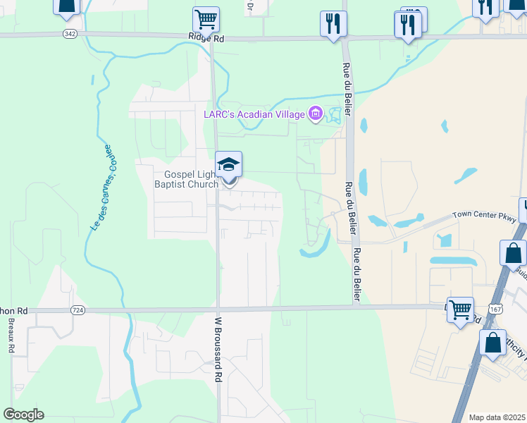 map of restaurants, bars, coffee shops, grocery stores, and more near 161 Southfield Parkway in Lafayette