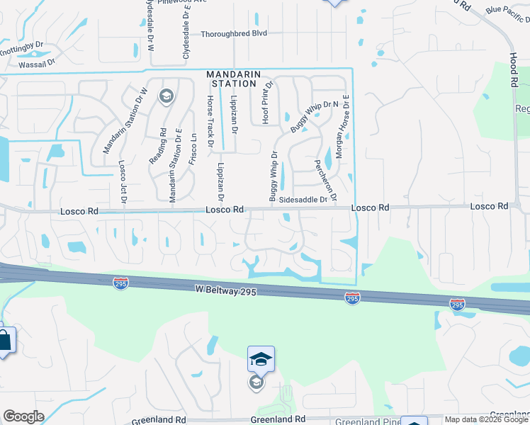 map of restaurants, bars, coffee shops, grocery stores, and more near 11072 Buggy Whip Drive in Jacksonville