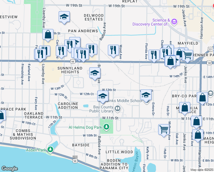 map of restaurants, bars, coffee shops, grocery stores, and more near 1420 Balboa Avenue in Panama City