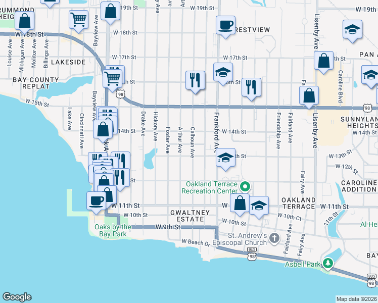 map of restaurants, bars, coffee shops, grocery stores, and more near 1306 Arthur Ave in Panama City