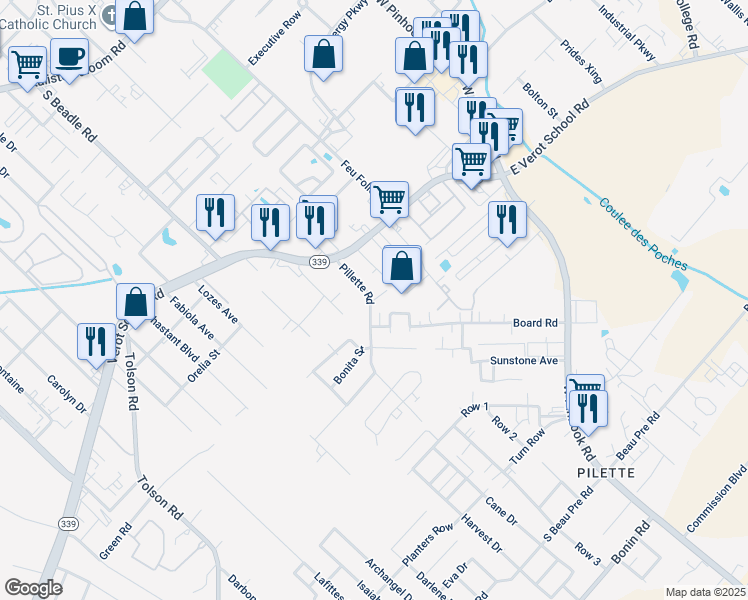 map of restaurants, bars, coffee shops, grocery stores, and more near 109 Pillette Road in Lafayette
