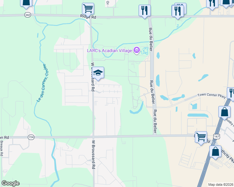 map of restaurants, bars, coffee shops, grocery stores, and more near 161 Southfield Parkway in Lafayette