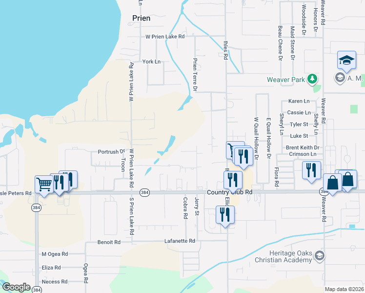 map of restaurants, bars, coffee shops, grocery stores, and more near 2940 Par Drive in Lake Charles