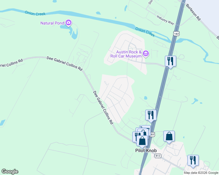 map of restaurants, bars, coffee shops, grocery stores, and more near 8000 Dampton Lane in Austin