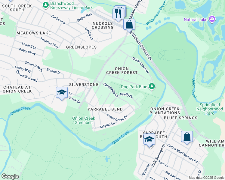 map of restaurants, bars, coffee shops, grocery stores, and more near 7200 Ladybug Street in Austin