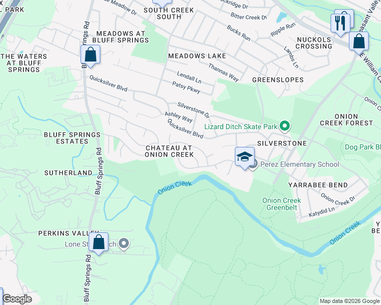 map of restaurants, bars, coffee shops, grocery stores, and more near 4529 Chateau Village Way in Austin